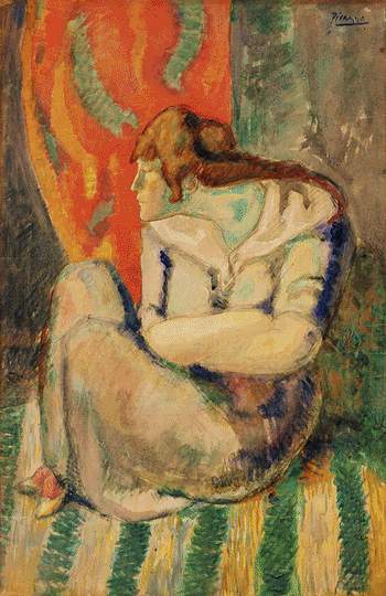 Picasso Seated woman on a striped floor 1903